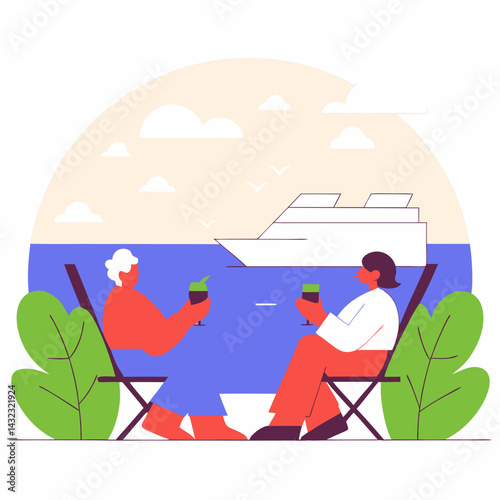 Leisurely Afternoon by the Sea A Tranquil Beachside Illustration
