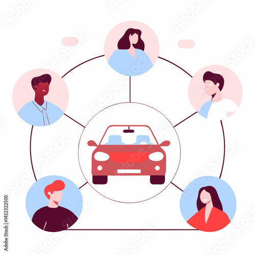 Car Sharing Solutions for Urban Commuters Digital Illustration Collaborative Transport Concept