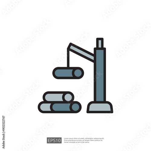 Construction Icon Representing Home Renovation Project with Crane Lifting Logs for Building and Structure Development