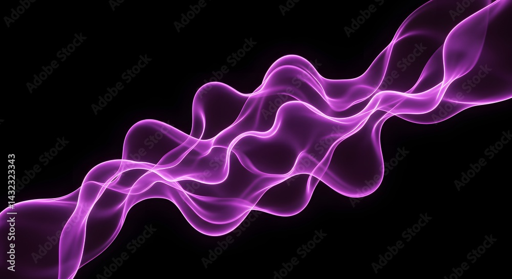 A flowing purple ribbon like shape against a black background in a diagonal direction A flowing purple ribbon like shape against a black background in a diagonal direction