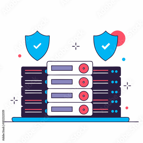 Data Security Measures Server Room Infographic Digital Environment Aerial View Tech Concept