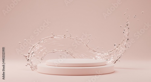 Observe sleek round podium elegantly positioned dynamic water splash vibrant pink versatile mock up ideal sophisticated product cosmetic presentations clean pedestal platform designed to showcase
