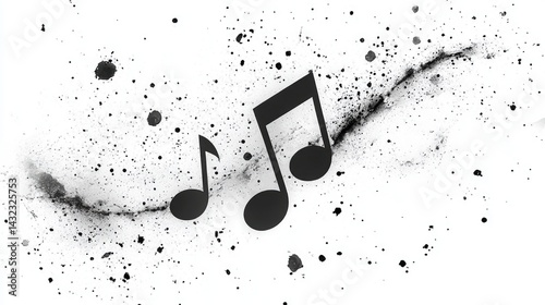 Abstract musical notes on a white background with ink splatters