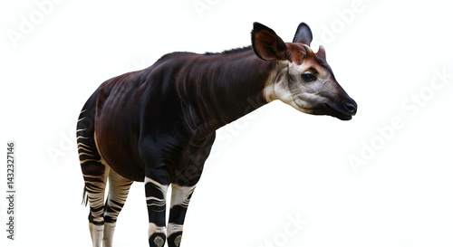 okapi standing calmly with side profile, isolated on white background. generative ai