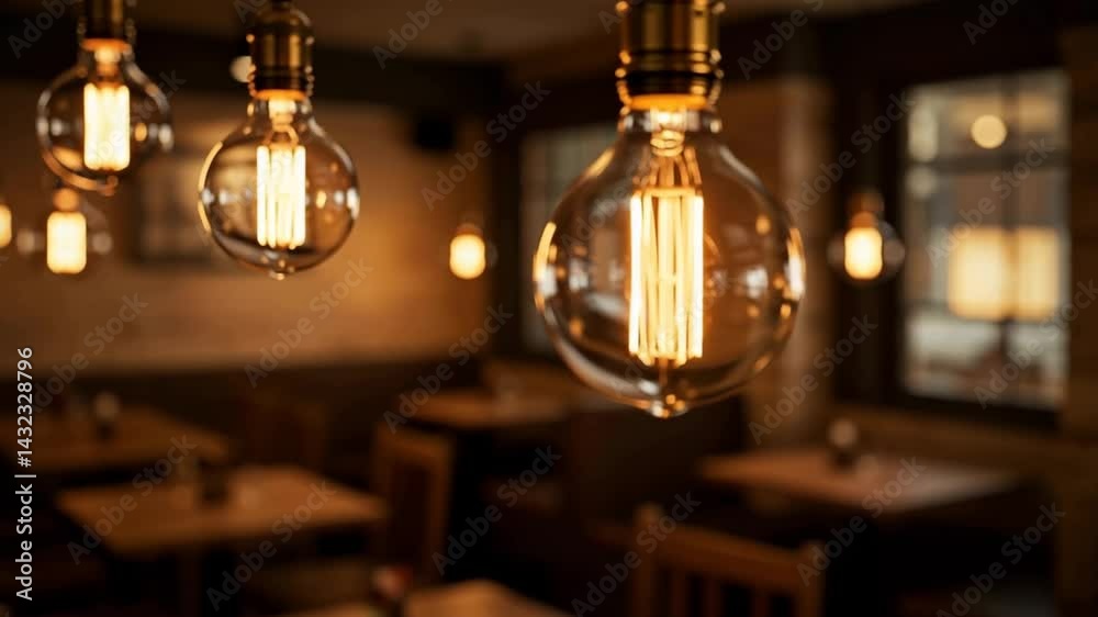 Hanging Light Bulbs Illuminating Empty Restaurant Indoor Hanging Light Bulbs Illuminating Empty Restaurant Indoor