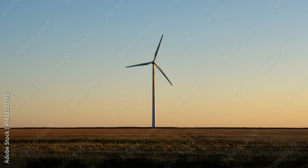 Obraz premium Wind Farm At Golden Hour With Pastoral Field At Twilight Time