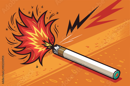 A close-up shot of a burning cigarette used as a makeshift fuse for a dynamite stick, moments before detonation.  The scene is gritty and dangerous.