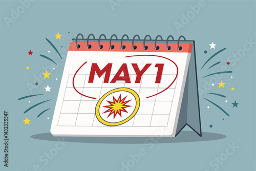 Close-up shot of a May calendar page with the 1st circled in bold red, featuring a small image of a car subtly placed nearby.