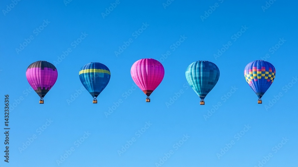 Obraz premium Colorful balloons floating in blue sky minimalist abstract background image