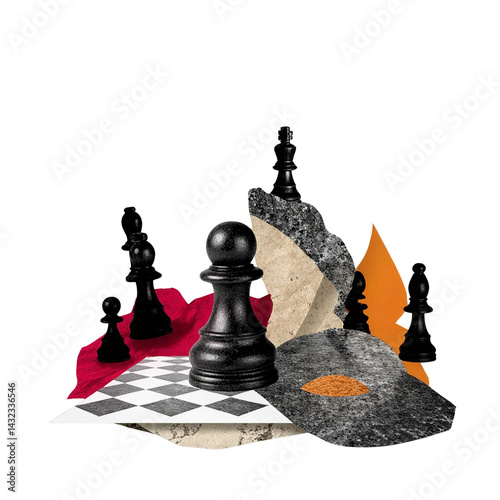 Abstract Chess Composition, collage art isolated