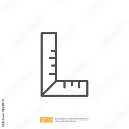 L-shaped Carpenter Square Icon for Home Renovation Projects with Measurement Markings in a Modern Design
