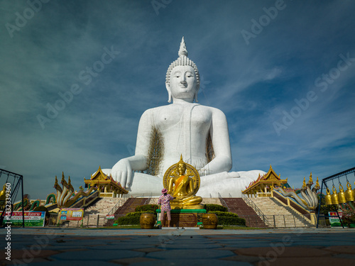 Canvastavla April 12, 2025, Impressive white Buddha statue at Wat Muang in Ang Thong, Thaila