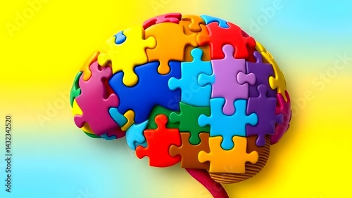 symbolizing the complexities of memory and cognitive function, Colorful puzzle pieces forming the shape of a human brain, brain, puzzle, 
