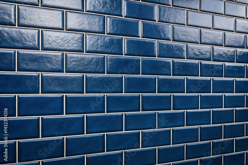 Dark blue brick subway tiles ceramic wall texture wide tile background banner panorama, seamless pattern - generated by ai
