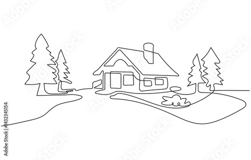 Single continuous line drawing luxury house building at big city. Home architecture property isolated minimalism concept. Dynamic one line draw graphic design vector illustration on white background