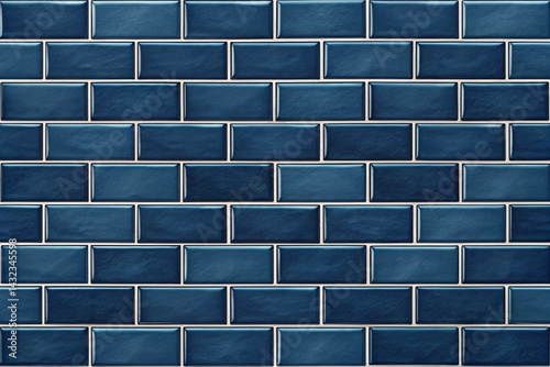 Dark blue brick subway tiles ceramic wall texture wide tile background banner panorama, seamless pattern - generated by ai