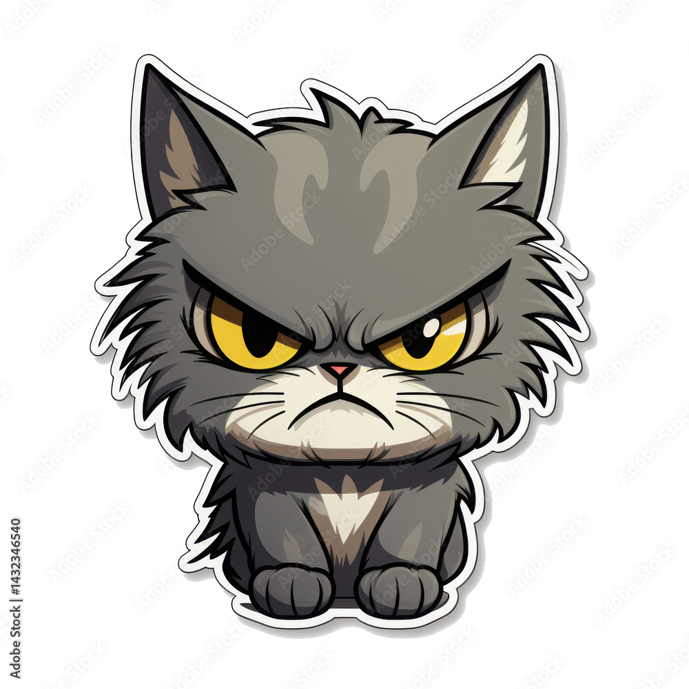 Obraz premium Grumpy Gray Feline: A cartoon cat with a very displeased expression