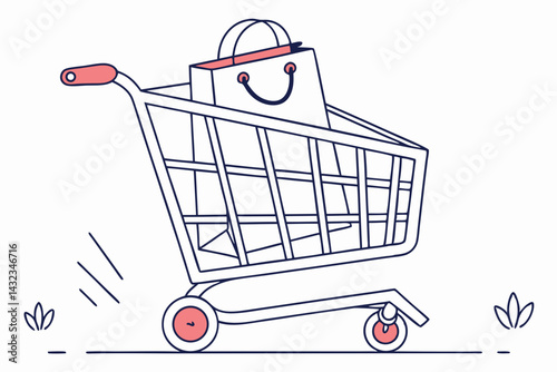 Classic Shopping Cart with Hanging Bag