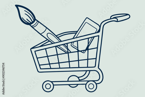 Cart with Diagonal Paintbrush Icon
