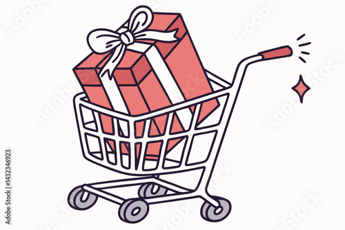 Shopping Cart with Wrapped Gift Box