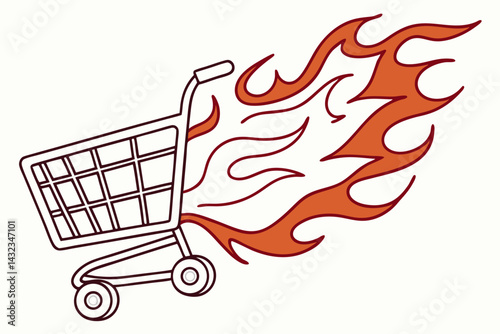 Shopping Cart with Flat Minimalist Style