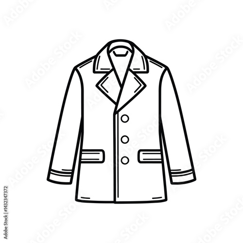 Classic Coat Outline with Three Buttons, Lapel Collar, and Transparent Background