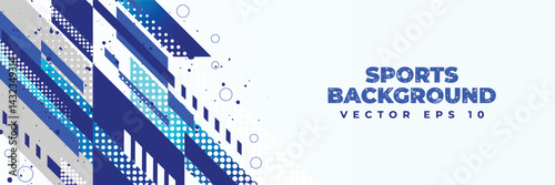 Horizontal abstract banner design with sporty blue grunge and halftone vector shape 