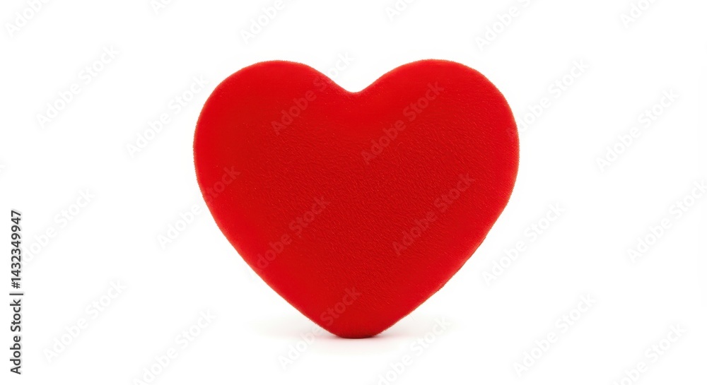 A single red heart shape centered on a white background with soft lighting and a clean presentation A single red heart shape centered on a white background with soft lighting and a clean presentation