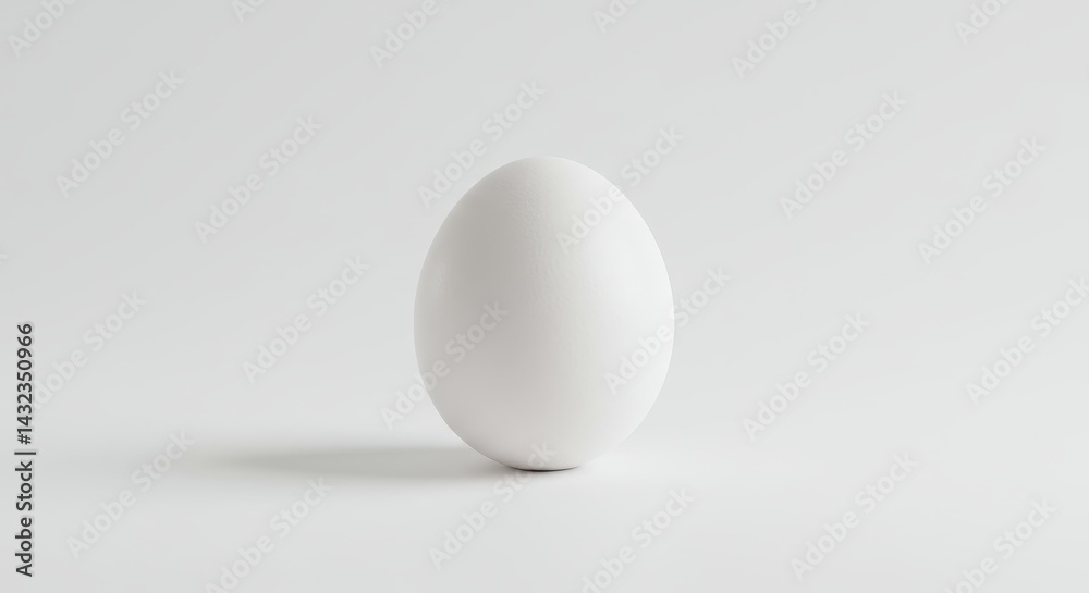 Single white egg centered on a plain white background casting a soft shadow from a light source above Single white egg centered on a plain white background casting a soft shadow from a light source above