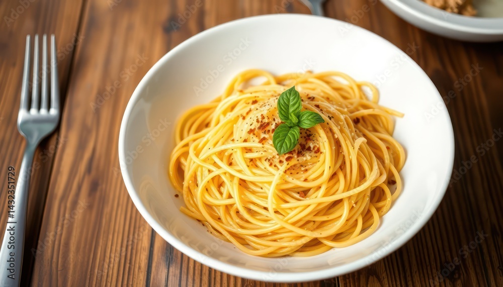 Plate of spaghetti with garnish Plate of spaghetti with garnish