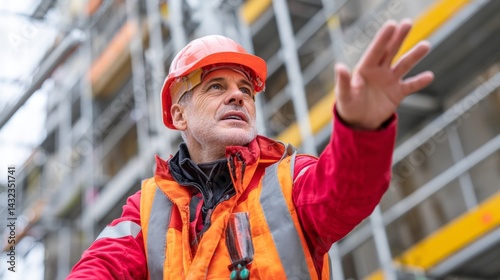 Construction Worker Directing Traffic at Job Site During Daytime