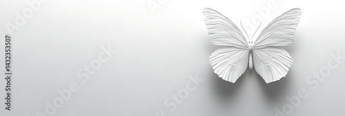 White butterfly on light surface for simple concept, design, art, or wallpaper background