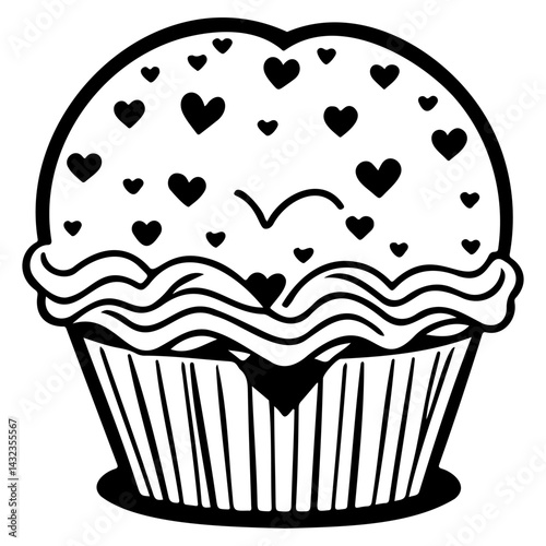 Stylized cupcake illustration adorned with heart symbols symbolizing affection