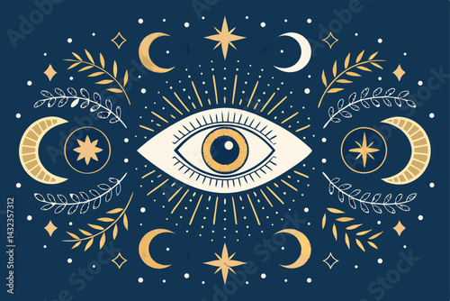 Create an abstract, hand-drawn clipart image of a mystical eye, imbued with magical energy, featuring intricate details and a captivating design suitable for mystical and fantasy-themed projects.