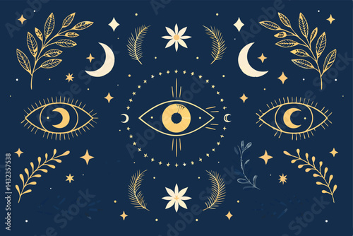 Create an abstract, hand-drawn clipart image of a mystical eye, featuring swirling lines and vibrant colors.  The style should evoke fantasy and magic.