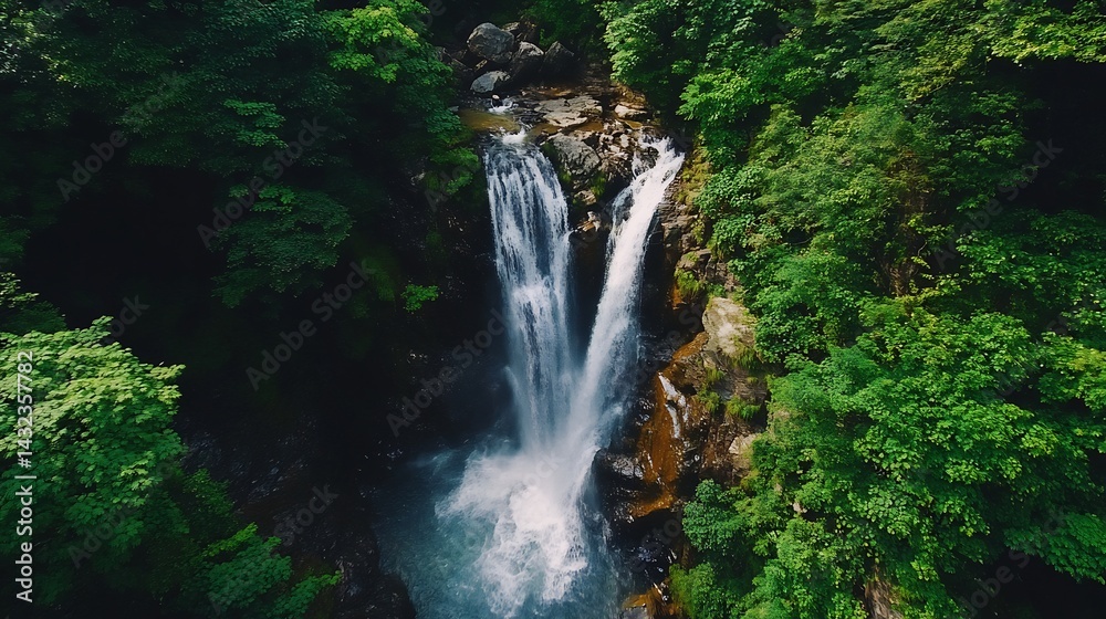 Serene Waterfall Cascading Through Lush Green Forest Serene Waterfall Cascading Through Lush Green Forest