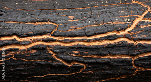 Abstract Pattern Of Charred Wood Revealing Inner Radiance
