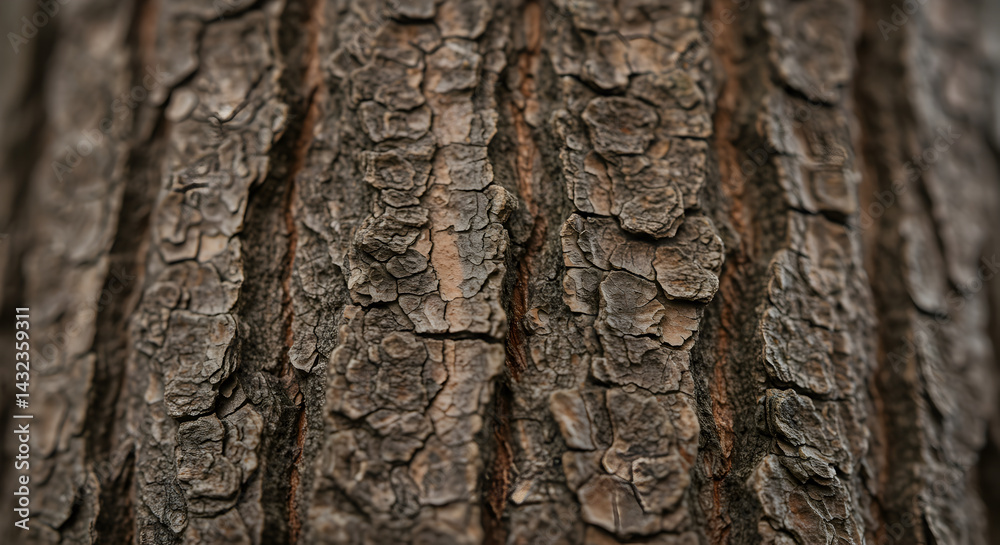 Obraz premium Detailed View of Ancient Tree Bark Showing Deep Furrows and Cracks