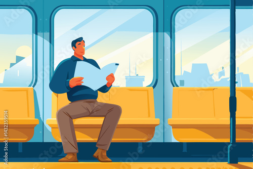 A person, possibly male, patiently awaits their train, engrossed in a newspaper.  The setting suggests a busy commuter station.