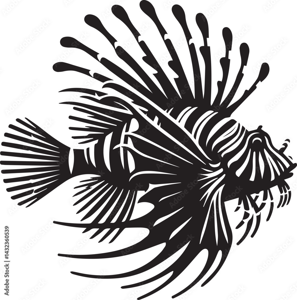 Obraz premium Black lionfish fish vector, lionfish fish logo silhouette vector