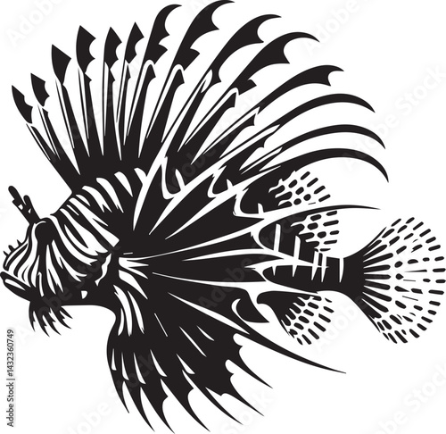 Black lionfish fish vector, lionfish fish logo silhouette vector