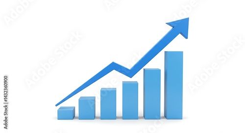 A 3d rendered bar chart featuring a blue upward arrow, symbolizing growth. Free Download A 3d rendered bar chart featuring a blue upward arrow, symbolizing growth. - GFXLoad