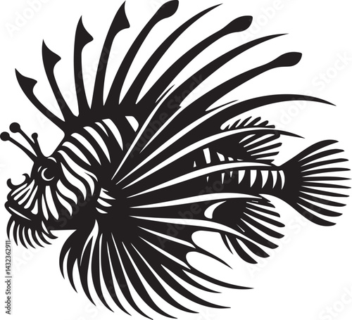 Black lionfish fish vector, lionfish fish logo silhouette vector