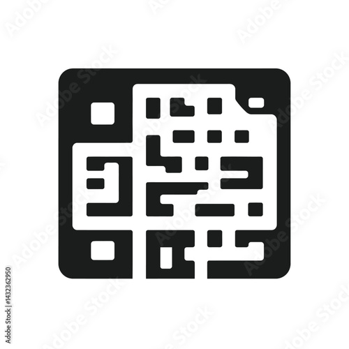 Flat Black Code Isolated on Transparent Background. Complex Data Structure Shape