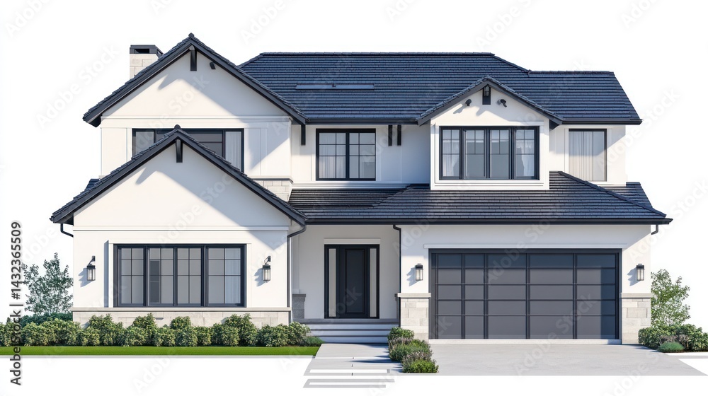 Modern Farmhouse Exterior, Architectural Design, 3D Model, Realistic Render, Home Exterior, Front View, Illustration, Image for Home Design Catalog, Use for Website Background Modern Farmhouse Exterior, Architectural Design, 3D Model, Realistic Render, Home Exterior, Front View, Illustration, Image for Home Design Catalog, Use for Website Background