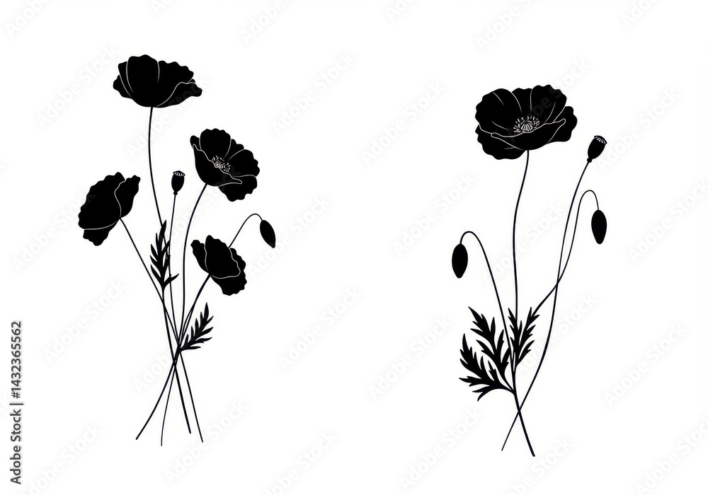 Naklejka premium Poppy flower silhouette design art