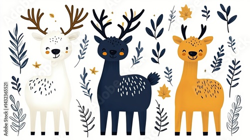 Wallpaper Mural Cute deer illustrations with autumnal foliage Torontodigital.ca