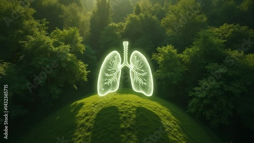 Lungs Silhouette Over Lush Green Forest Representing Nature and Health
