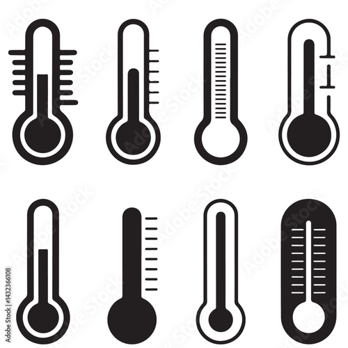 set black vector Thermometer icon, Temperature Scale Symbol. Warm cold Symbol, climate control, weather change