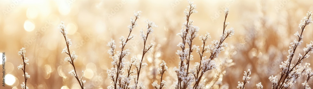 Obraz premium A vibrant close-up of lush green grass blades glistening with morning dew, illuminated by the warm golden rays of the sun in the background, creating a serene and tranquil atmosphere.